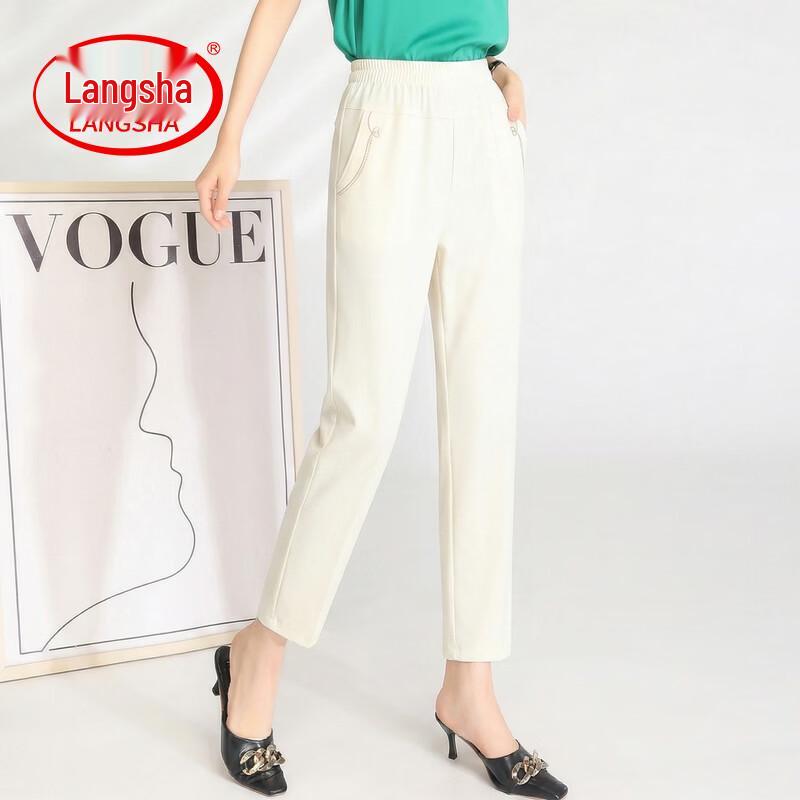 LangSha Women s Elastic Waist Cropped Harem Pants 3XL
