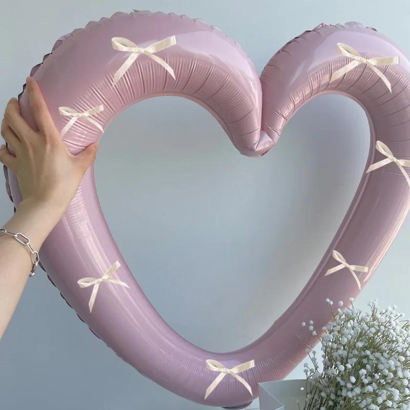 1Pcs INS 40 Inch Love Heart Aluminium Film Balloon with Bowknot Photo Props for Valentine's Days Wedding Birthday Party Decor