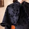Black Fleece-Lined Modern Chinese Style Long Sleeve Cheongsam Dress With Shawl Winter Women Vintage Elegant Outfit