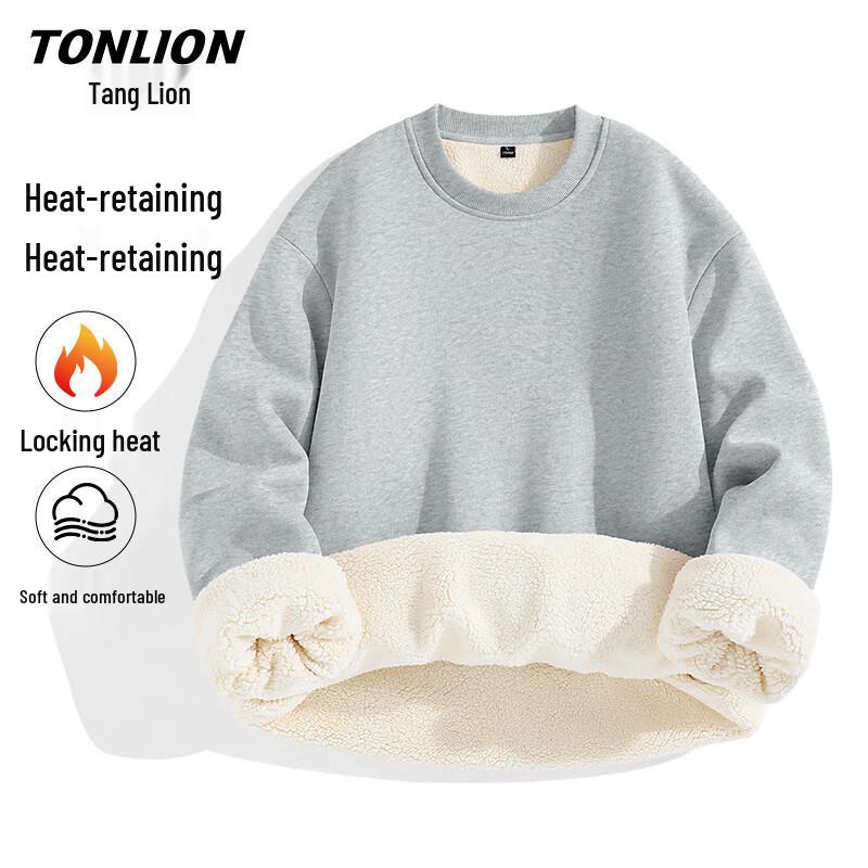 TonLion Men's Fleece-Lined Crew Neck Sweatshirt