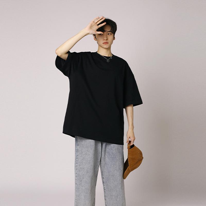 IELGY Solid Color Loose Short-sleeved T-shirt Base Men