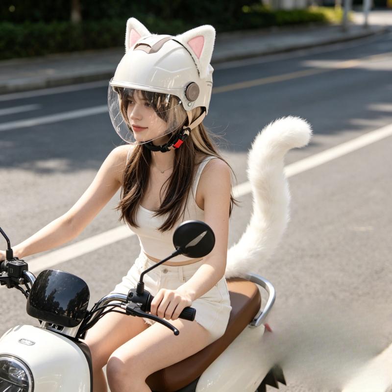 Motorcycle Helmet Cat Ear Plush Patch with Tail for Snowboard Ski Helmet