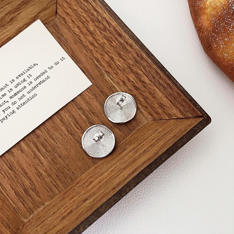 Xintaixi S925 Sterling Silver Brushed Irregular Round Stud Earrings - Women's Niche Design Jewelry, New Korean Style Accessories