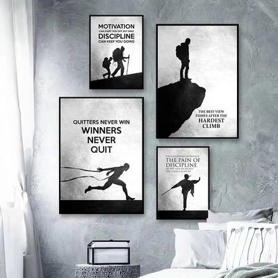 Lienzo con citas inspiradoras sobre deportes en blanco y negro, carteles de escalada, impresiones artísticas de pared para decoración del hogar y el gimnasio