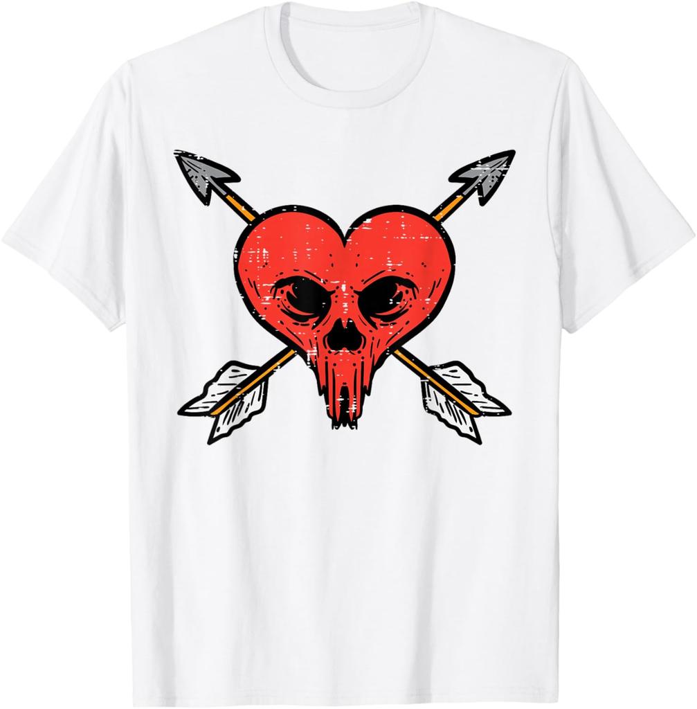 Skull Heart with Arrows Anti Valentines Day Graphic Tee Soft Cotton Casual Daily T-Shirt For Men