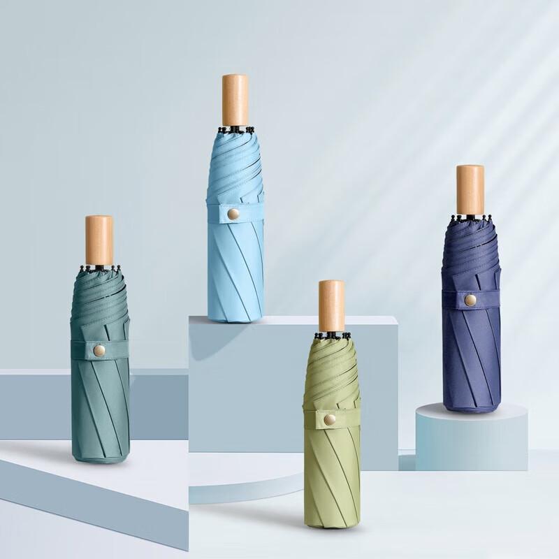 Xuqing Solid Wood Handle 3-Fold UV Sun/Rain Umbrella