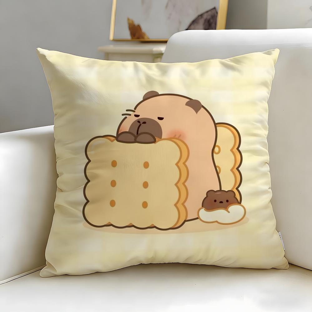 classic animal Capybara Cushion Cover Soft & Easy-Wash Pillow Case – Versatile for Couch, Bed, Travel and Office