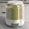 Rotating Grain Storage Bin Large Capacity 6 Grids Design Moisture-Proof Transparent Rice Container Cereal Dispenser Bucket