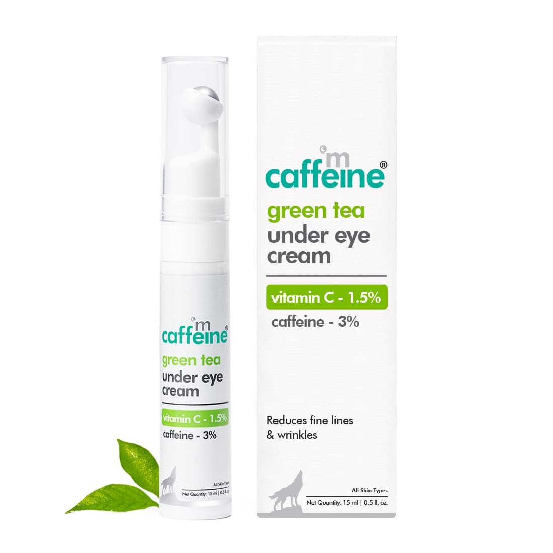 

mCaffeine Green Tea Under Eye Cream 15 ml with Cooling Roller for Dark Circles, Puffiness & Fine Lines