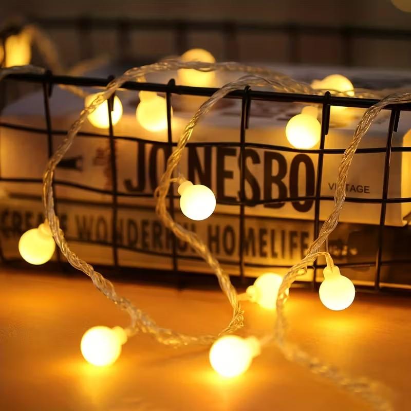 USB Plug-in & Battery-Powered Dual-Use LED String Lights White Ball Style Fairy Lights Christmas Wedding & Party Holiday Decorations 3M/6M/10M
