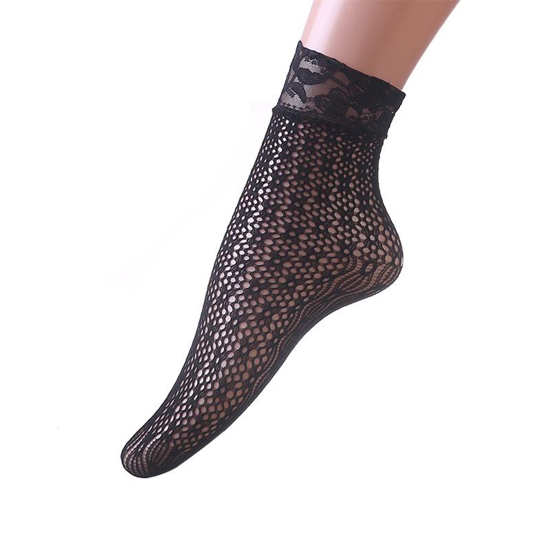 3 Pairs Sexy Black Silk Breathable Fishing Net Lace Short Socks Jacquard Black Short Stockings Women Thin Style Romantic Socks