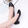 New Black Round Head High Heels Thick Heel Shallow Mouth Single Shoes Women's Professional Large Size Work Leather Shoes