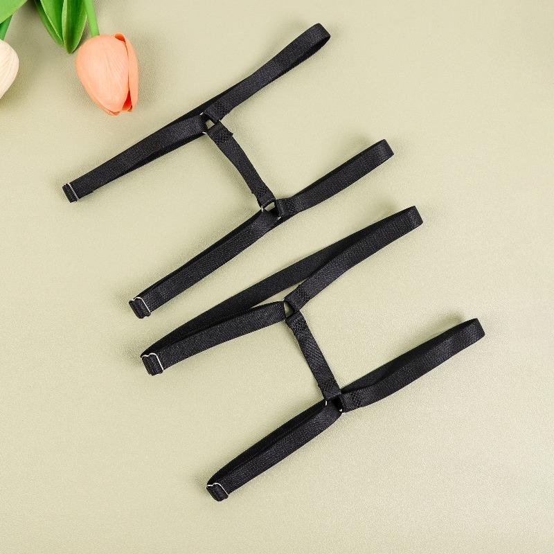 1Pair Women's Black Elastic Thigh Garters with Adjustable Double Row Leg Straps, Fashion Punk Leg Straps