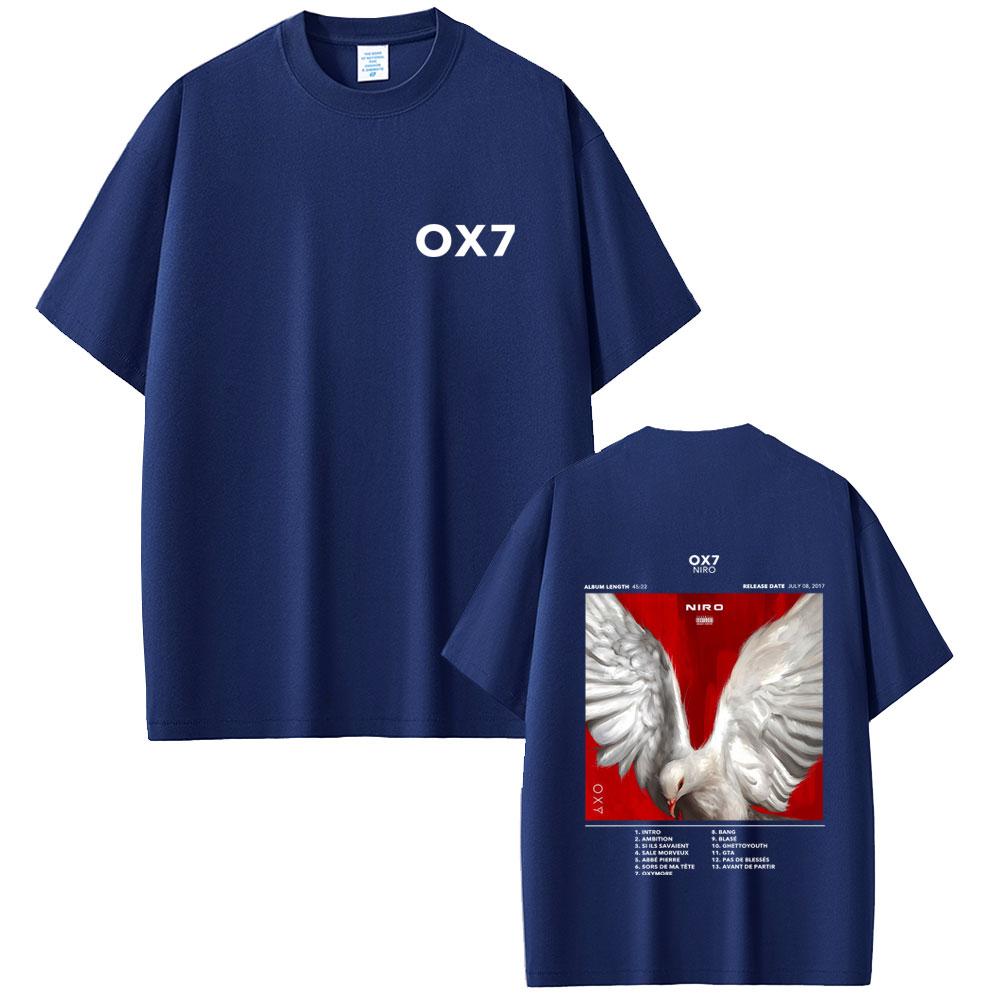 Raper Niro OX7 Album Dwustronny T-shirt Graficzny Męski Hip Hop Pop Muzyka Streetwear Męski Damski Moda Oversize T-shirt z Okrągłym Dekoltem