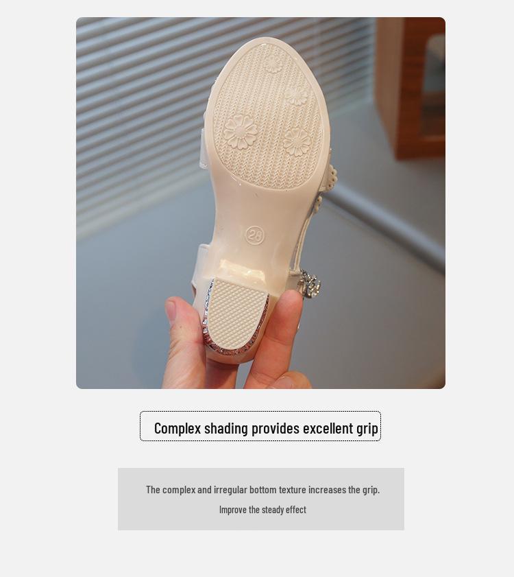 Girls' Summer Sandals with Rhinestone Butterflies, Children's Fashionable High Heels, Versatile Princess Style