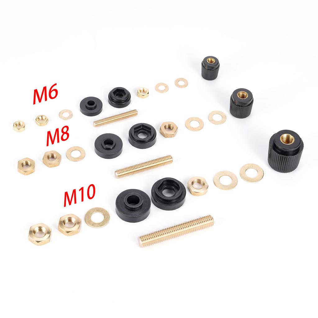 1 Pair High Current Pure Copper Terminal 333 555 Series Lithium Battery Inverter Wire Bolt M5 M6 M8 M10 Thread Screw Red Black