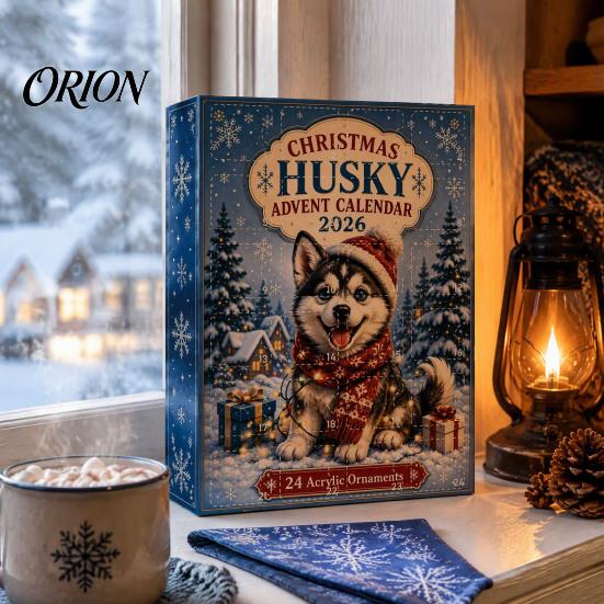 Pet Lover Gift Idea Husky Christmas Advent Calendar 2026 with 24 Unique Acrylic Pendants for Tree Decorations, Home Decor Accessory Cute Dog