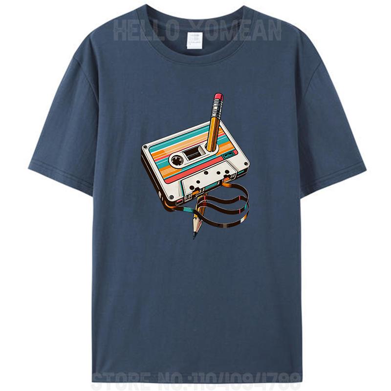 Retro Vintage Cassette Tape Pencil 70s 80s 90s Music Mixtape Women Men's 100% Cotton T-Shirt Clothing Round Neck Casual Tee Tops