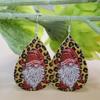 New European & American Christmas Series Santa Claus Leopard Print Double-Sided PU Leather Earrings
