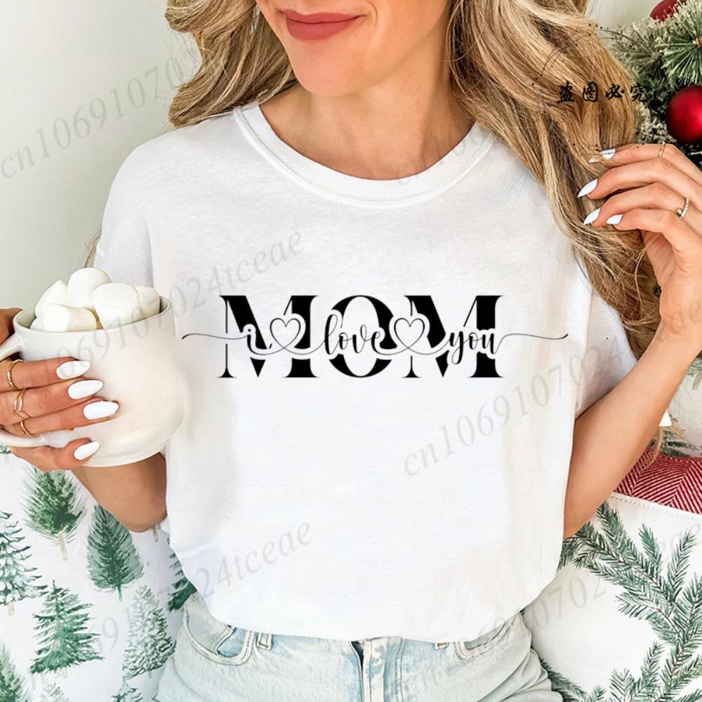 

Mom I Love You Print T-Shirts for Women Funny Mama Outfit Gift Funny Graphic Shirt Short Sleeve Women Summer Fashion Clothing M
