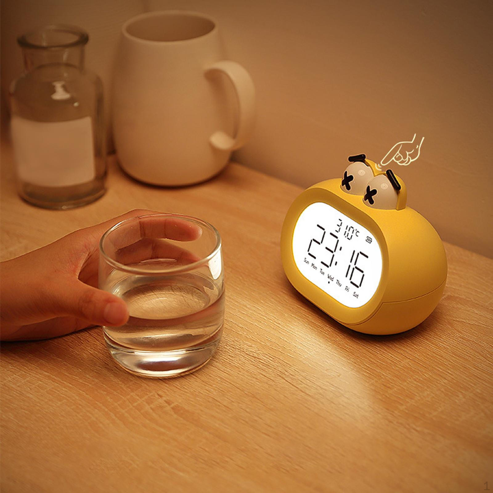 

Clock, Calendar Snooze Function Temperature Display Gift with Night Lights Desktop Home Decor Yellow