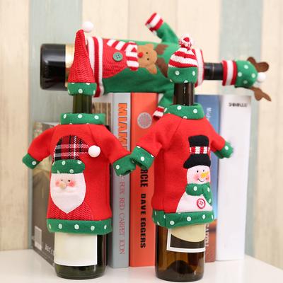 A Set Christmas Holiday Table Decorations Wine Bottle Cover Cartoon Embroidery