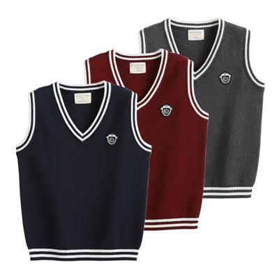 V-neck Contrast Wool Vest Boys Knitted Vest Sweater Girls School Uniform Kindergarten Uniform