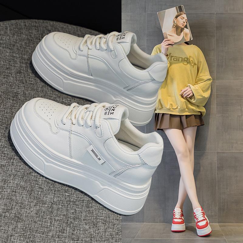 5605 Little White Shoes Women's Spring New Thick-soled Cowhide Little White Shoes Classic Lace-up Sports