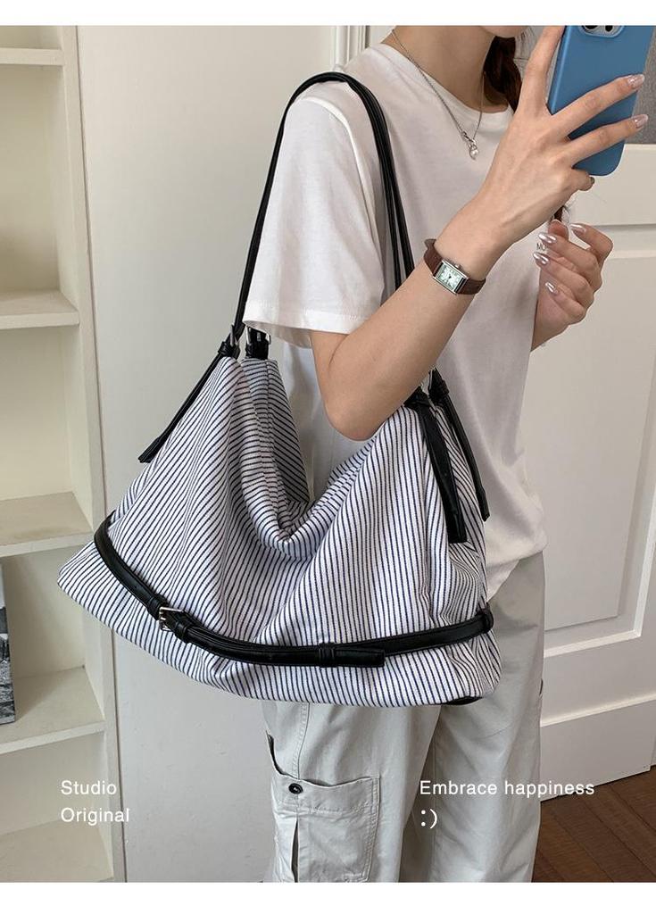 2026 Damen Große Gestreifte Canvas-Tragetasche - Lässige, Vielseitige Einzelschultertasche