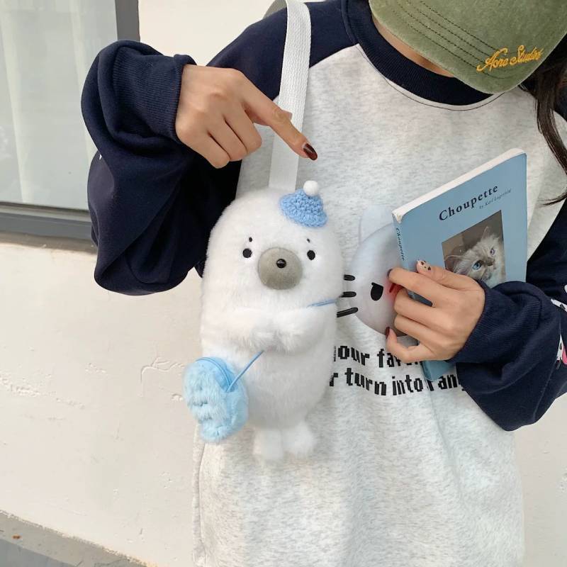 Plush Seal Crossbody Bag For Girls Kids Soft Toy Purse With Pp Cotton Filling