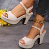 Fashion Summer Flock High Heel Sandals Women 2025 New Peep Toe Thick Bottom Sandal Woman Office Ladies Buckle Strap Solid Sandals Mujer