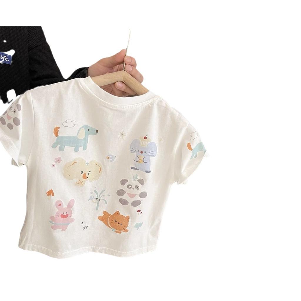 Baby Girl Summer Cotton T Shirt Cute Cartoon Print Short Sleeve Top Breathable Sweat Absorbent High End Infant Tee