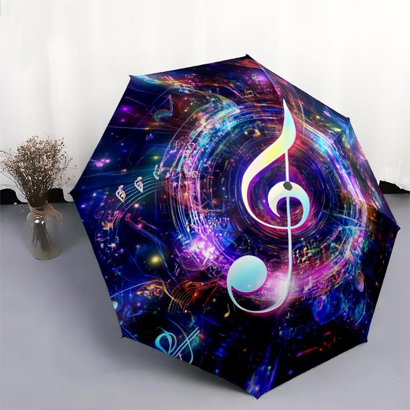 1 PC Automatic Folding Umbrella - Musical symbols Pattern, Portable & Foldable Design with 8 Ribs, Christmas Birthday Gifts