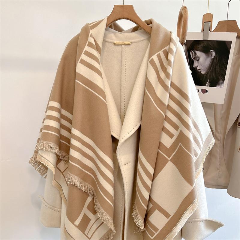 Winter Thick Warm Double Cashmere Scarf Shawl For Women Fashion Lady Long Camellia Temperament Blanket Bandana