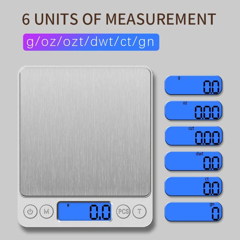 500g/0,01g Bærbar smykkevekt 3kg/0,1g Digital skjermvekt Baking Elektronisk vekt Personlig bordvekt Kjøkkenmatvekt