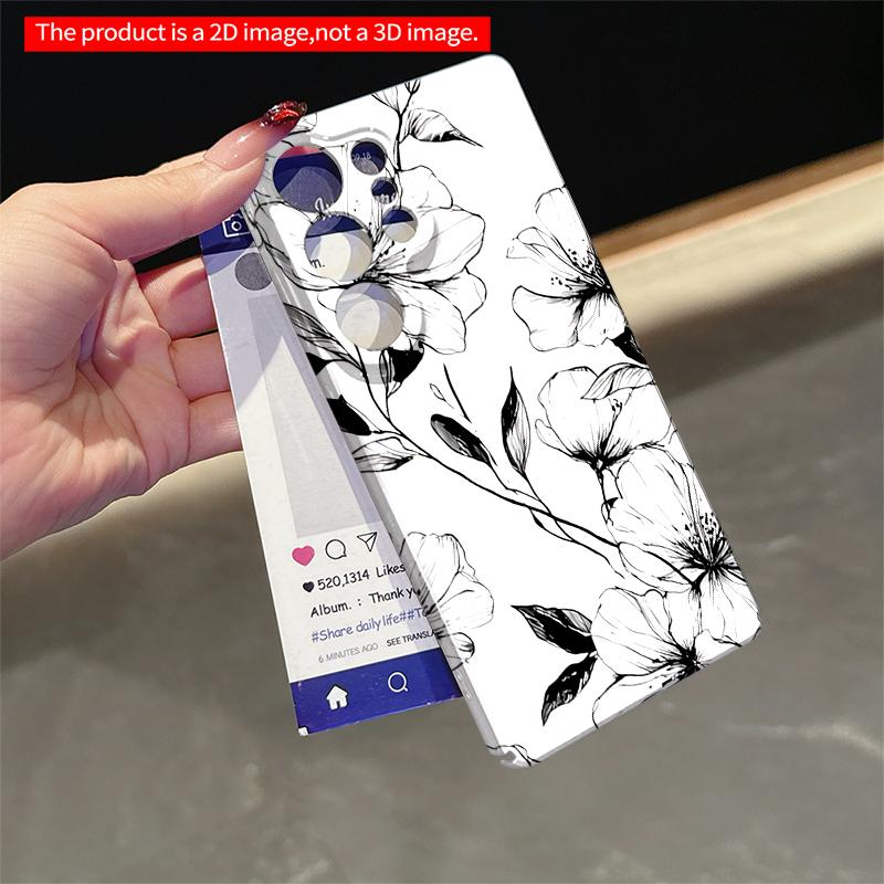 2DFlat Samsung phone case Elegant floral design, delicate black and white flowers. Applicable to Galaxy S23 S24 S25ULTRA S26 A12 A14 A15 A16 A54 A55