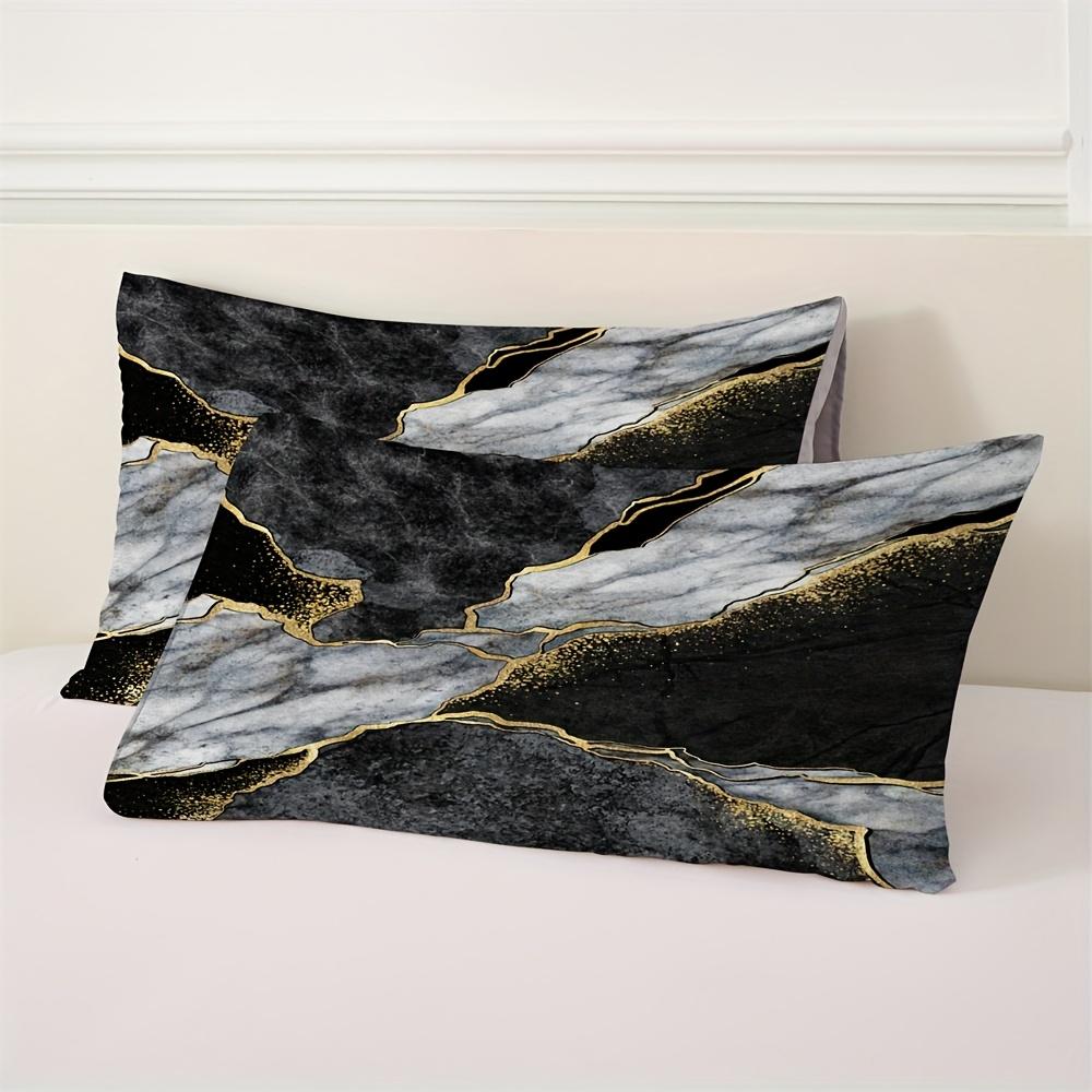 2/3Pcs Soft Black Golden Marble Printed Duvet Covers - Fashionable And Comfortable Bedding Suitable For Bedrooms And Dormitories