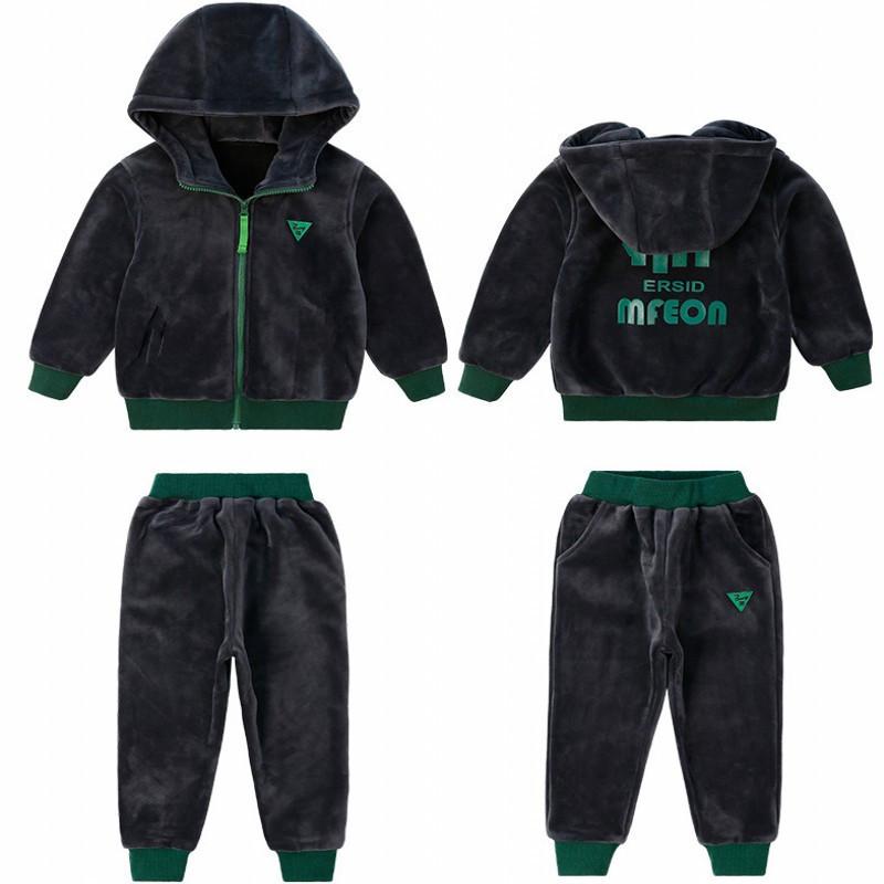 Children Clothing Set Double-sided Velvet Autumn Winter Fashion Letter Hooded 2PCS Hoodies Coat +Pants Kids Boys Tracksuit