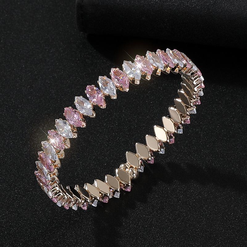 Full Diamond Zircon Open Bracelet Banquet Crystal Gold Silver Color Zircon Rhombus Bracelet