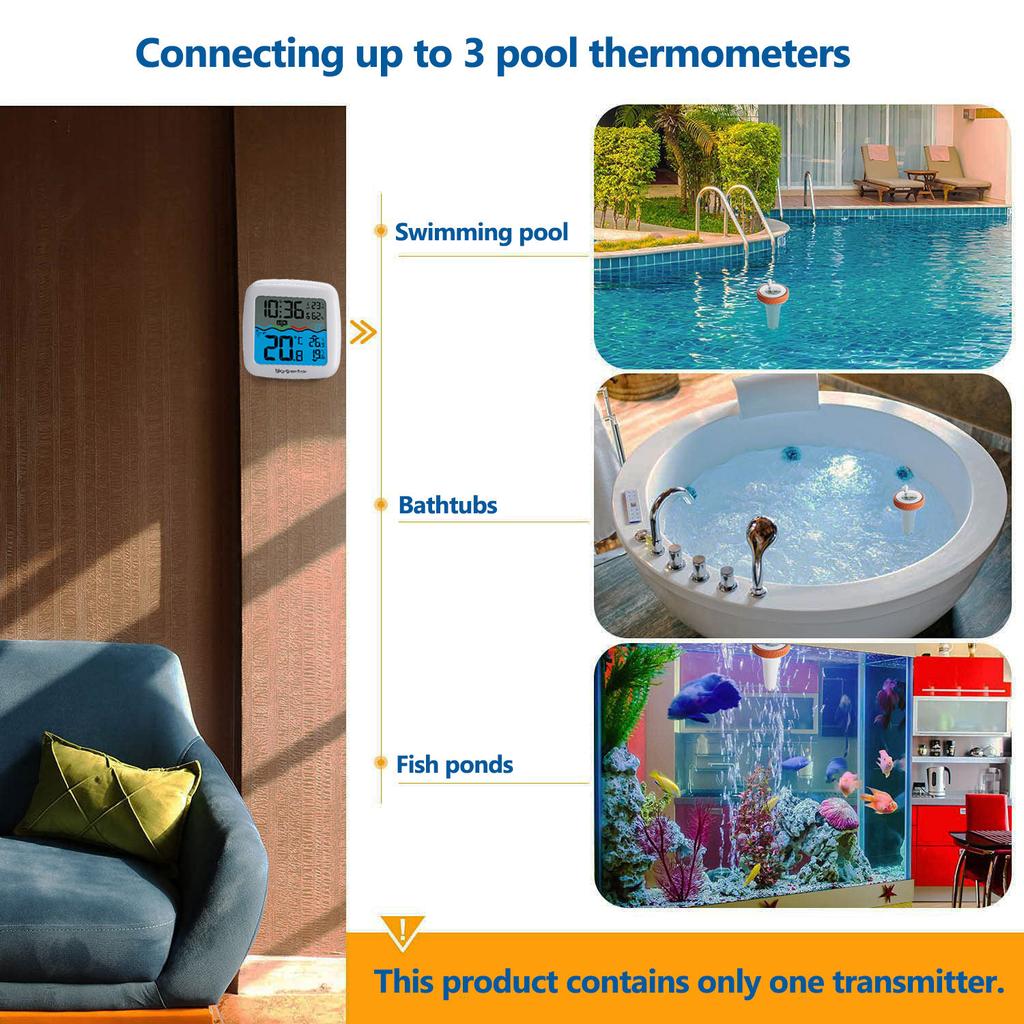 Thermomètre Flottant Sans Fil Pour Piscine - Triple écran LCD - Mesure Température Eau Et Air Intérieur - Portée 100m
