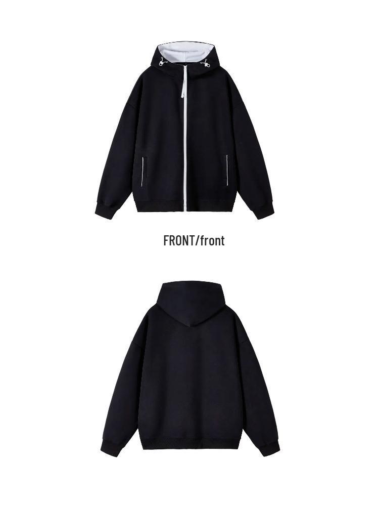 LOGO Unisex Färgblockerad Huvtröja med Dragkedja: Trendig Höst Casual Jacka