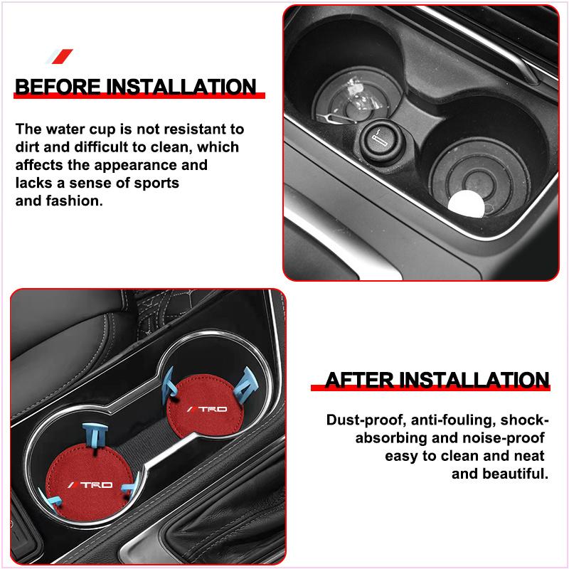 PU Leather Slot Non-slip Coaster Mat Emblem Car Cup Holder Pad for Toyota TRD GR Aygo Corolla Avensis Vios Yaris Mark-X Mirai Yaris