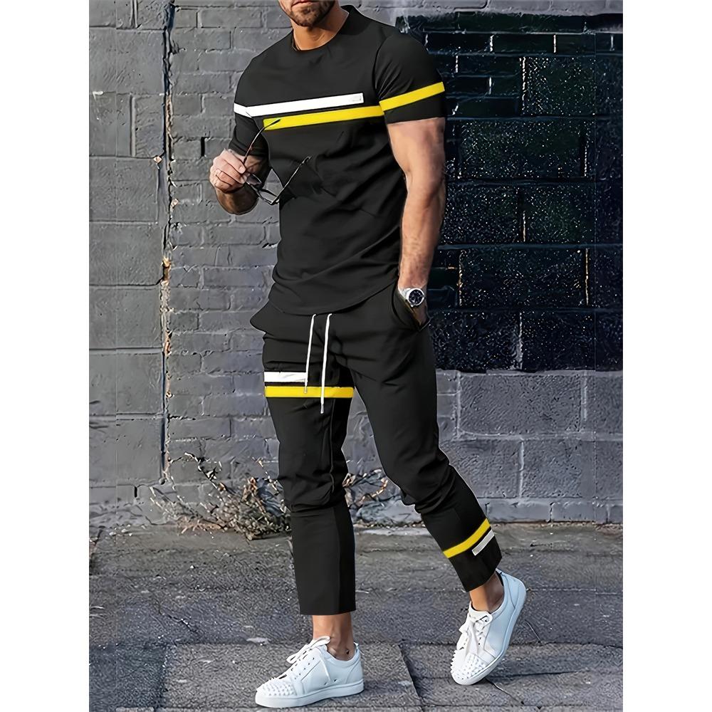 New Summer And Spring Fashion Men's Sportswear T-shirt Trousers Pants Suit Casual Short-sleeved Suit Jogging Fitness Clothing