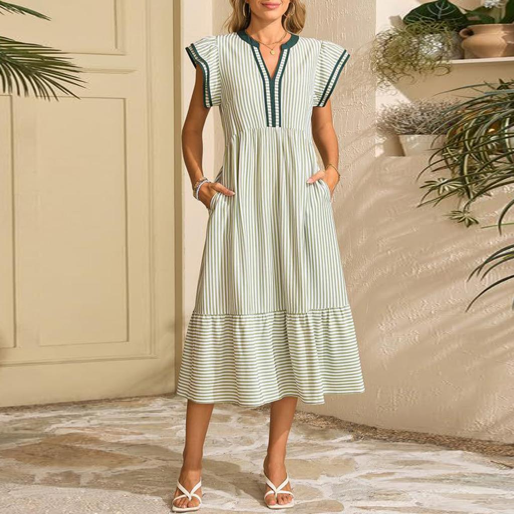 Women's V-neck Dress With Pockets