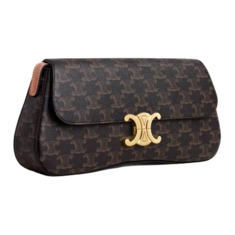 Celine Lola Triomphe Canvas And Calfskin Adjustable Shoulder Bag Women Shoulder Bag Brown 115532FN1-04LU