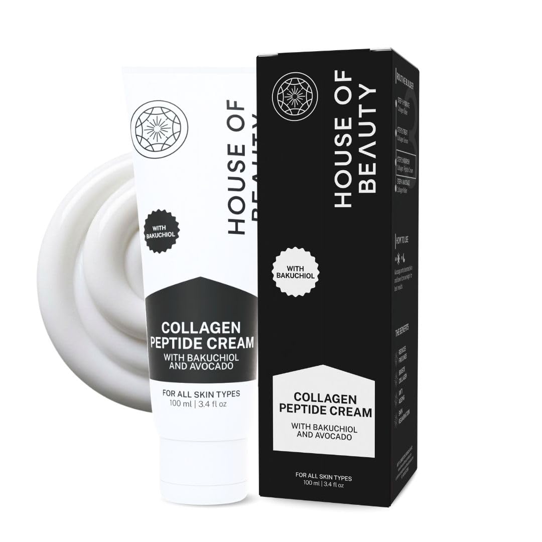 House of Beauty Collagen Peptide Cream with Bakuchiol (Natural Retinol) & Avocado | Reduces wrinkles and fine lines | Anti-ageing and Collagen Boos