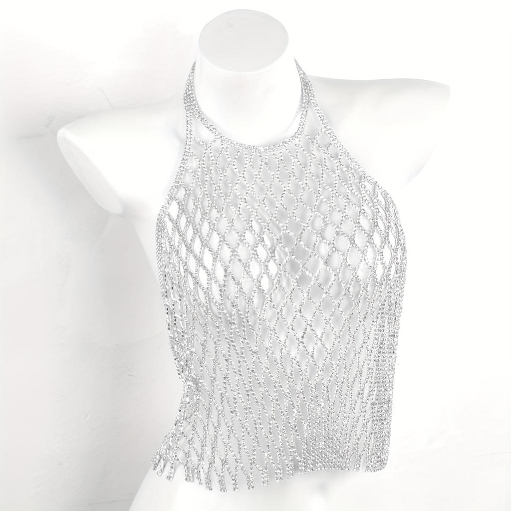 Exaggerated Hollow Out Crop Top Body Chain Inlaid Shiny Rhinestone Sexy Body Chain Jewelry Decoration Female Party Favors