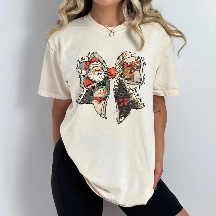

Vintage Christmas Bow Comfort Colors Tee, Vintage Christmas Characters, Santa 4XL