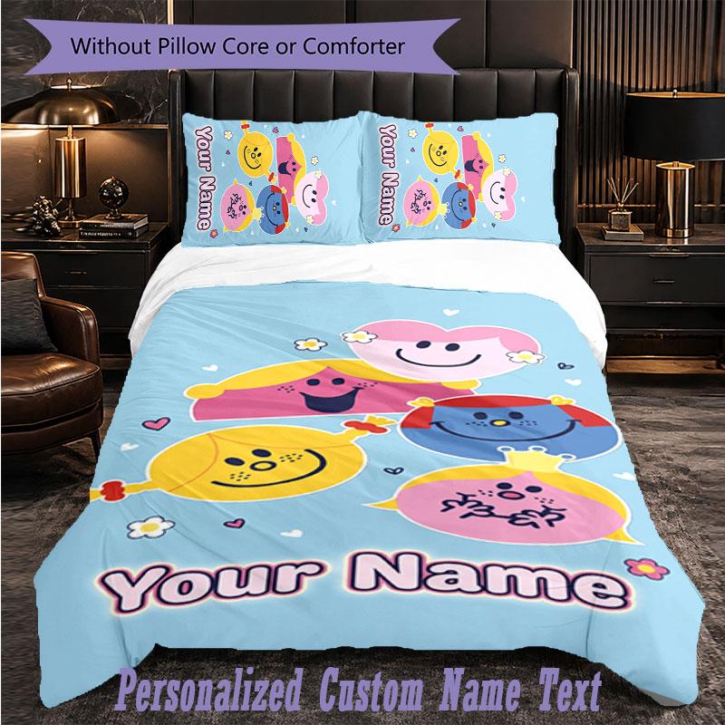 Personalized 3Pcs Bedding SetMr. Men & Little Miss Custom Text Duvet Cover Pillowcase Set Bedroom Gift