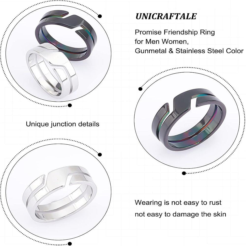 12 Stück 2 Farben 304 Edelstahl Fingerring, Versprechens-Freundschaftsring für Damen, Gunmetal & Edelstahlfarbe, US-Größe 7(17,3 mm), 6 Stück/Farbe